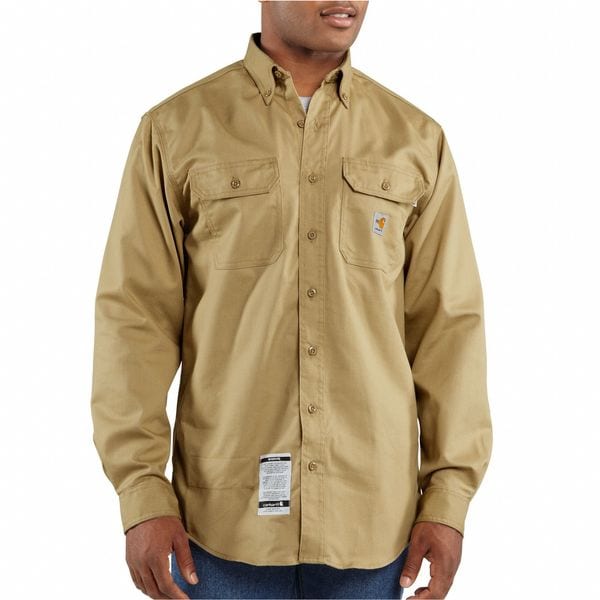 Carhartt Men's Flame-Resistant Collared Shirt, 8.6 cal/sq cm, XL, 12% Nylon, 88% Cotton - FRS160-KHI XLG REG