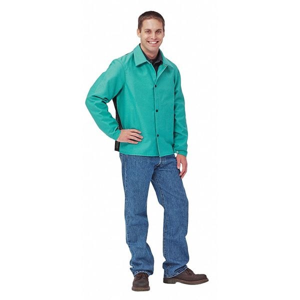 Karewear Welding Jacket, Green, Sateen w/Cane Back and Kevlar Thread, L - 804GRCNL