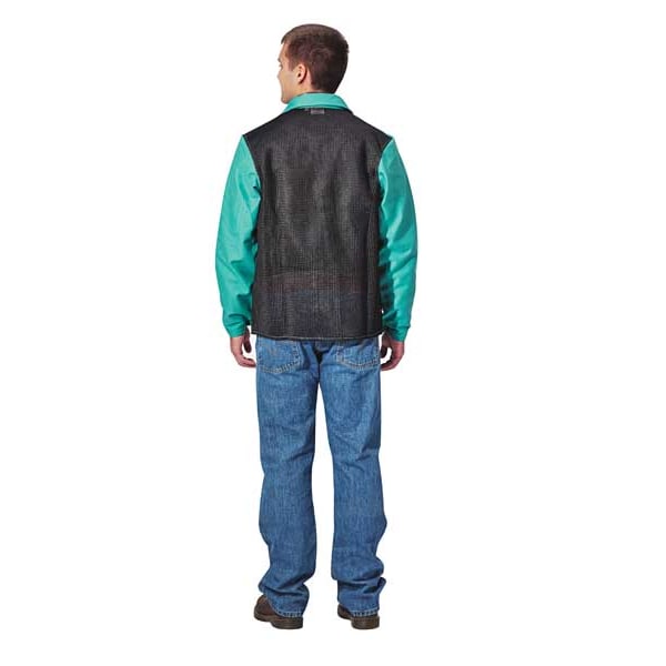 Karewear Welding Jacket, Green, Sateen w/Cane Back and Kevlar Thread, L - 804GRCNL