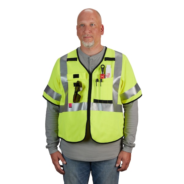 Milwaukee Tool AR/FR Cat.1 High Visibility Vest w/Sleeves L, XL Class 3 U Back, , Hook and Loop 10 Pockets, No - 48-73-5322