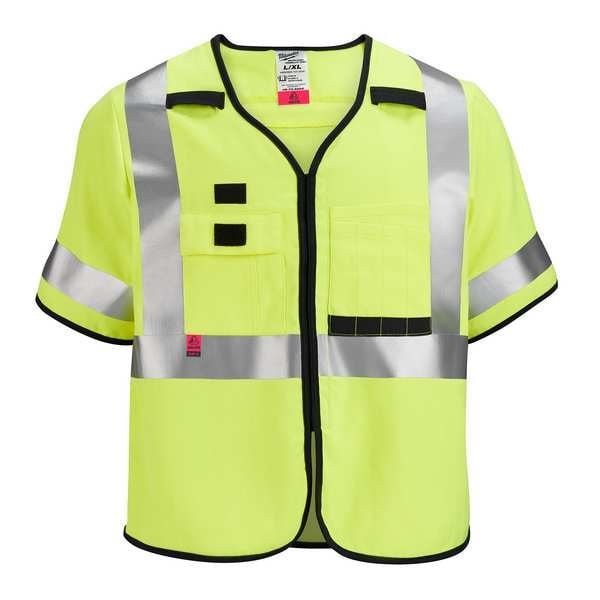 Milwaukee Tool AR/FR Cat.1 High Visibility Vest w/Sleeves L, XL Class 3 U Back, , Hook and Loop 10 Pockets, No - 48-73-5322