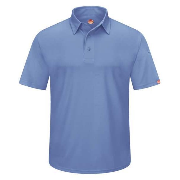 Red Kap Men's Short Sleeve Polo, Polyester, Button Closure, 2 Pocket(s), Medium Blue - SK90MB SS XXL