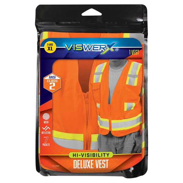 Viswerx Hi-Vis Deluxe Vest - ANSI CL2 Orange XL - 127-23026