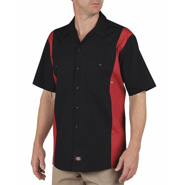 Dickies Men's Work Shirt, 35% Cotton, 65% Polyester, Button Down Closure, Black/Red - 24BKER RG M