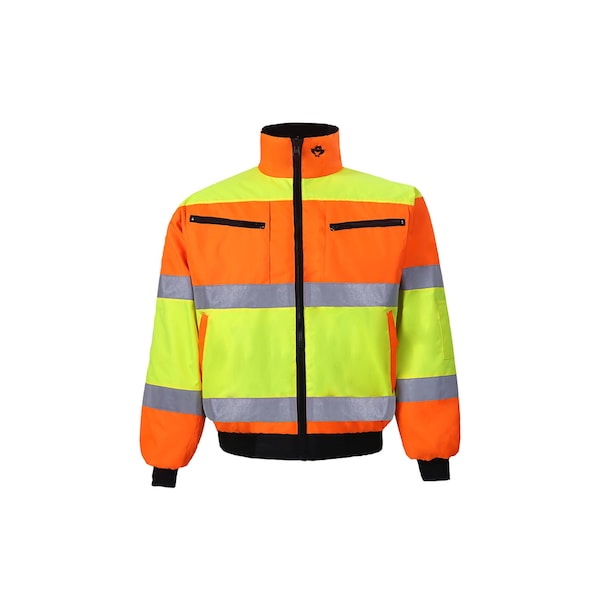 2W International Hi-Vis Reversible Jacket, 100% Polyester Oxford with PU coating., Class 3 Lime/Orange, L - 300C-3 L