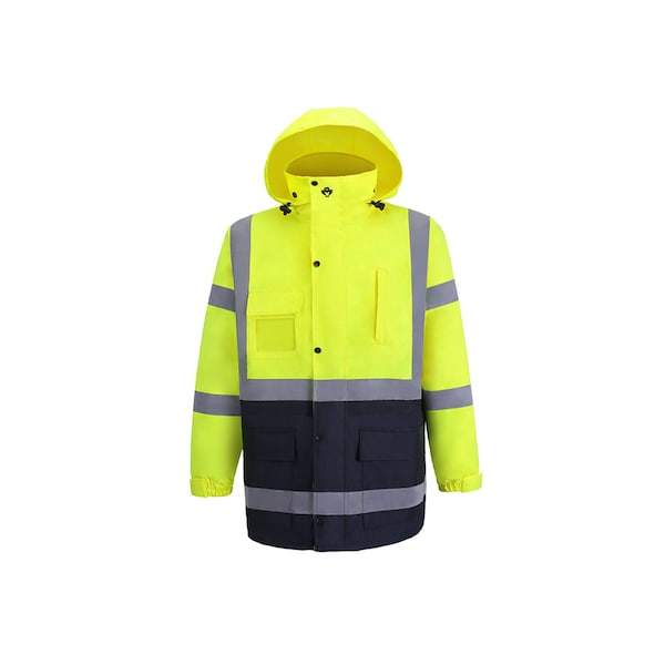 2W International Hi-Vis Rain Parka, 100% Polyester Oxford with PU coating., Class 3 Lime, 2XL - 736C-3 2XL