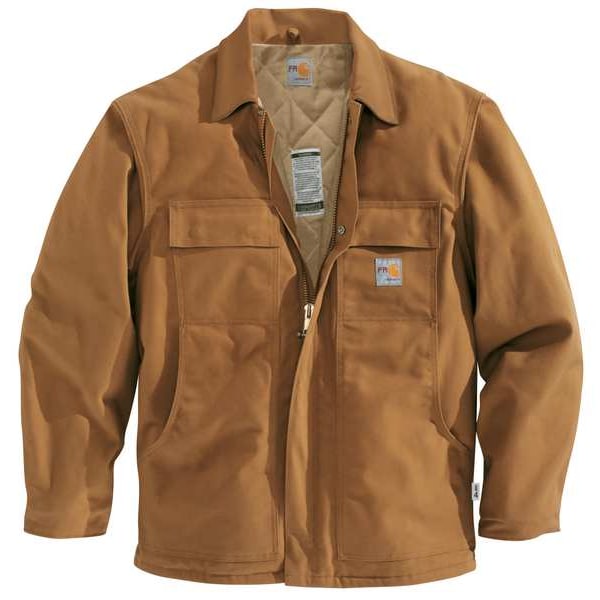 Carhartt FR Coat, 54.3 cal/sq cm, L, 13 oz 100% Cotton, Hook-and-Loop, Zipper Closure - 101618-211 L REG