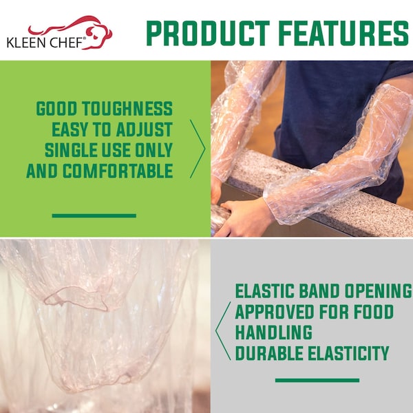 Kleen Chef Disposable Arm Sleeves with Elastic Ends, 18-in Clear, 100PK - BLKC-MSPE-DSL-CL
