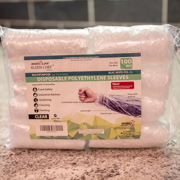 Kleen Chef Disposable Arm Sleeves with Elastic Ends, 18-in Clear, 100PK - BLKC-MSPE-DSL-CL