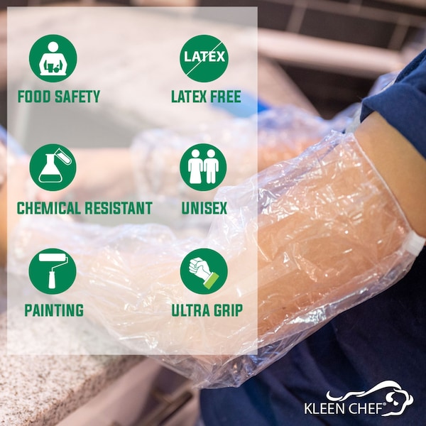 Kleen Chef Disposable Arm Sleeves with Elastic Ends, 18-in Clear, 100PK - BLKC-MSPE-DSL-CL