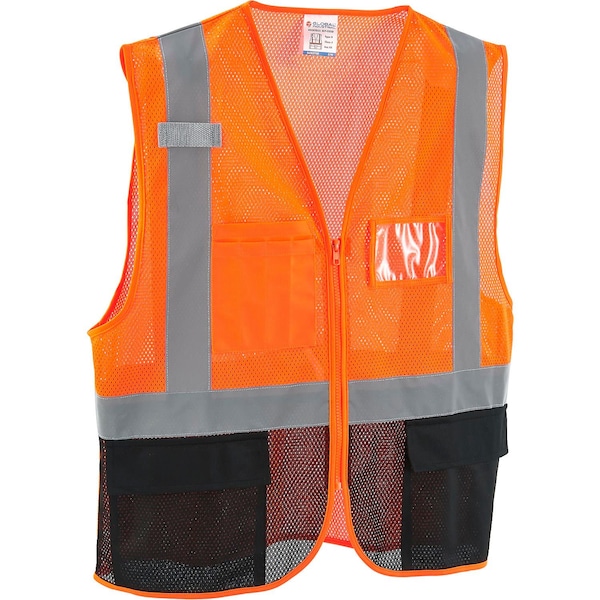 Global Industrial Hi-Vis Safety Vest S/M Class 2 3 Pockets, 1 Mic Tab - 641637OS