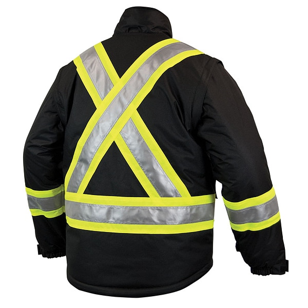 Tough Duck Hi-Vis 5-in-1 Safety Jacket, 300D Poly Oxford with PU Coating, Class 1 Type O, Black, 2XLT - S42651
