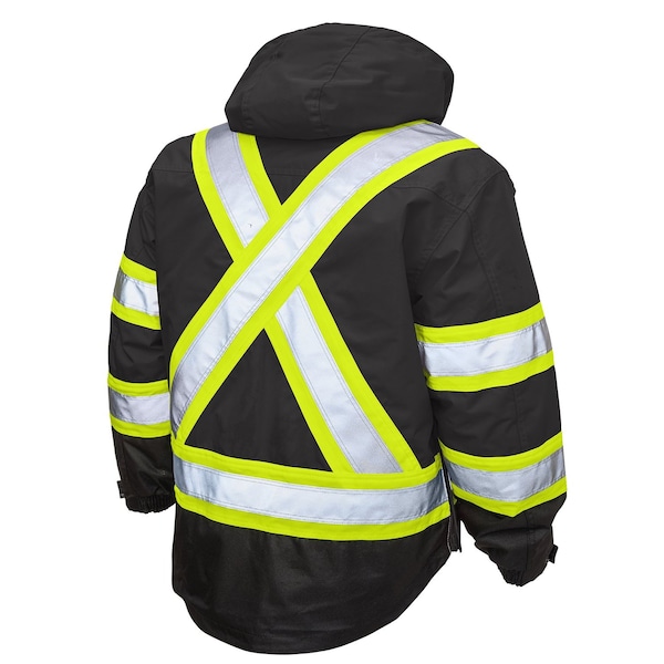 Tough Duck Hi-Vis 5-in-1 Safety Jacket, 300D Poly Oxford with PU Coating, Class 1 Type O, Black, 2XLT - S42651
