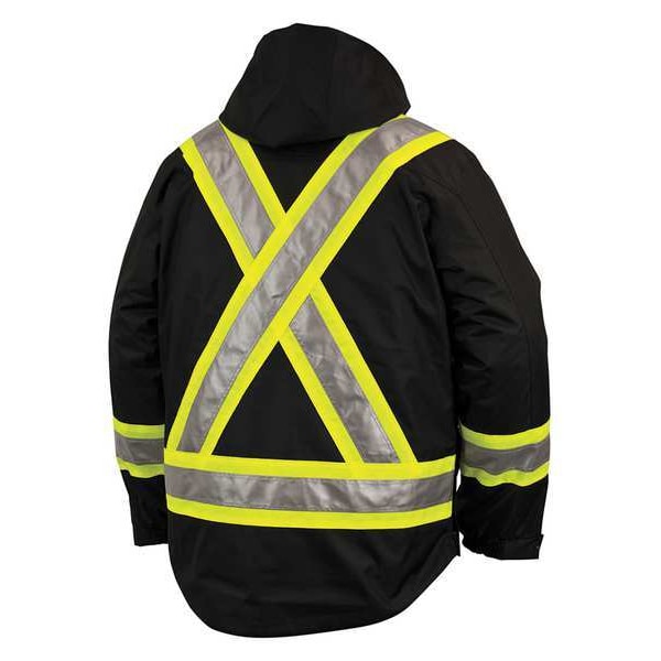 Tough Duck Hi-Vis 5-in-1 Safety Jacket, 300D Poly Oxford with PU Coating, Class 1 Type O, Black, 2XLT - S42651