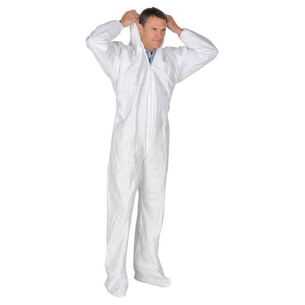 International Enviroguard Disposable Coveralls, Hooded, M, MicroGuard CE(R), Zipper, Elastic Cuff, Attached Boots Ankle - CE8019CI-M