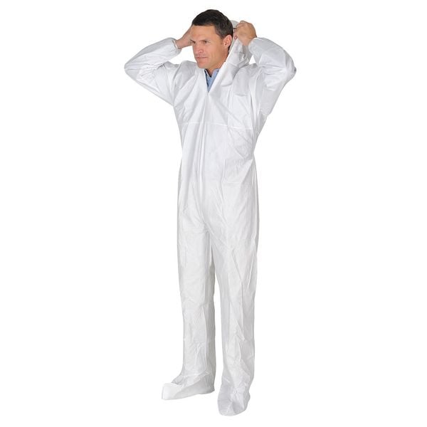 International Enviroguard Disposable Coveralls, Hooded, M, MicroGuard CE(R), Zipper, Elastic Cuff, Attached Boots Ankle - CE8019CI-M