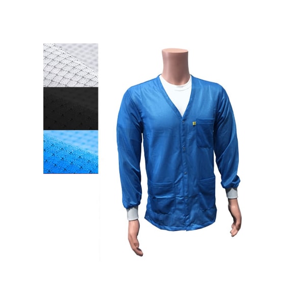 Transforming Technologies ESD Jacket, 3/4ths Length, V-Neck, Knit Cuff, Large, Black - JKV9024BK