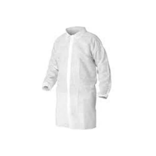 Keystone Safety Polypropylene Lab Coat, No Pockets, Elastic Wrists, Snap Front, Single Collar, White, XL, 30/CS - LC0-WE-NW-XL