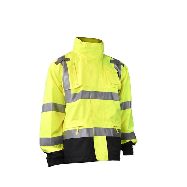 Radians Hi-Vis Rain Jacket, Rip Stop Oxford, Class Class 3 Hi-Vis Green, XL - RW32-3Z1Y-XL