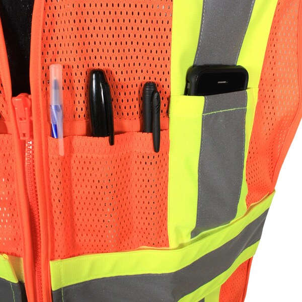 Radians Two-Tone Expandable Safety Vest L Class 2 Solid Back, , Zipper Closure 4 Pockets, 2 Mic Tab - SV23-2ZOM-M/L