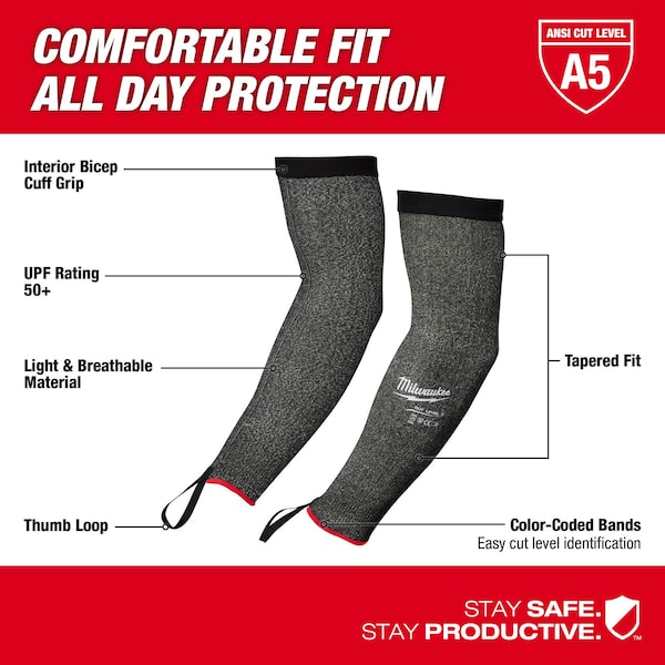 Milwaukee Tool 16 in. Level 5 Cut Resistant Protective Sleeves (12 pair) - 48-73-9050B