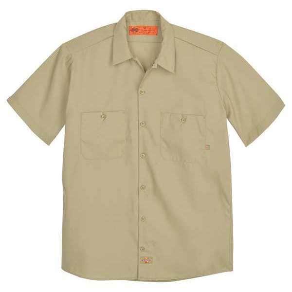Dickies Men's Short Sleeve Industrial Work Shirt, Cotton/Polyester, Button Closure, Tan - S535DS RG M