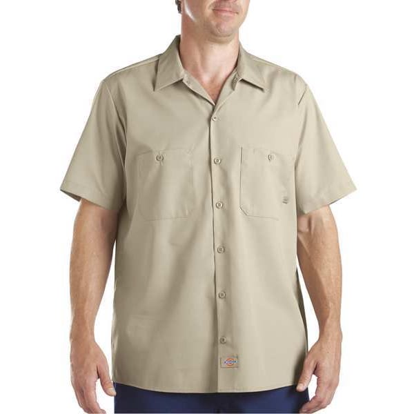 Dickies Men's Short Sleeve Industrial Work Shirt, Cotton/Polyester, Button Closure, Tan - S535DS RG M