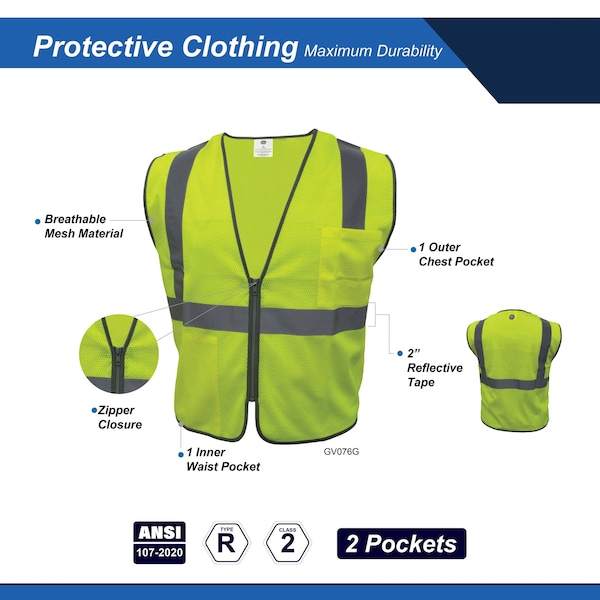 Ge Hi-Vis Safety Vest L Class 2 , Zipper 2 Pockets - GV076GL
