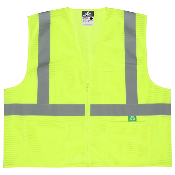 Mcr Safety Hi-Vis Safety Vest L Class 2 U Back, , Zipper 3 Pockets - RVCL2MLZL