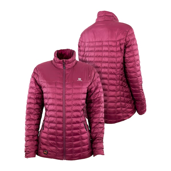 Mobile Warming Women's Backcountry Heated Jacket, Burgundy, Heats Up to 10 Hours per Charge , 7.4 2 Outside Pockets - MWWJ04310420