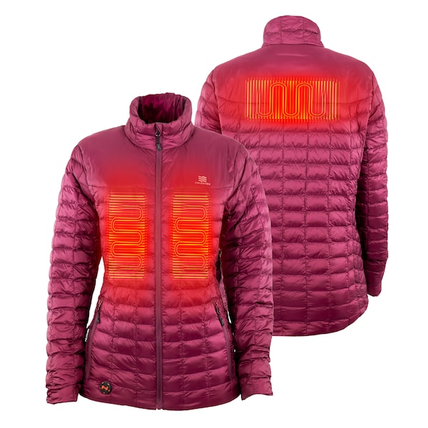 Mobile Warming Women's Backcountry Heated Jacket, Burgundy, Heats Up to 10 Hours per Charge , 7.4 2 Outside Pockets - MWWJ04310420