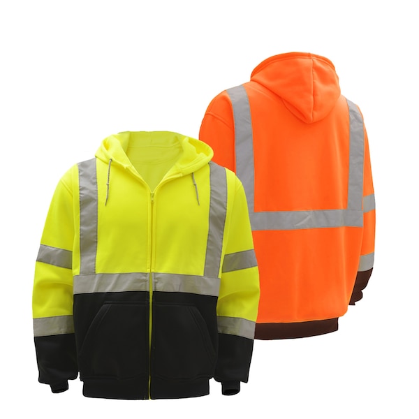 Gss Safety Class 3 Zipper Front Hooded Sweatshirt - 7003-LG