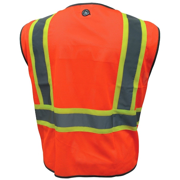 Ge Orange Safety Vest W/Contrast TRIMS - 2 POCKETS  L - GV078OL