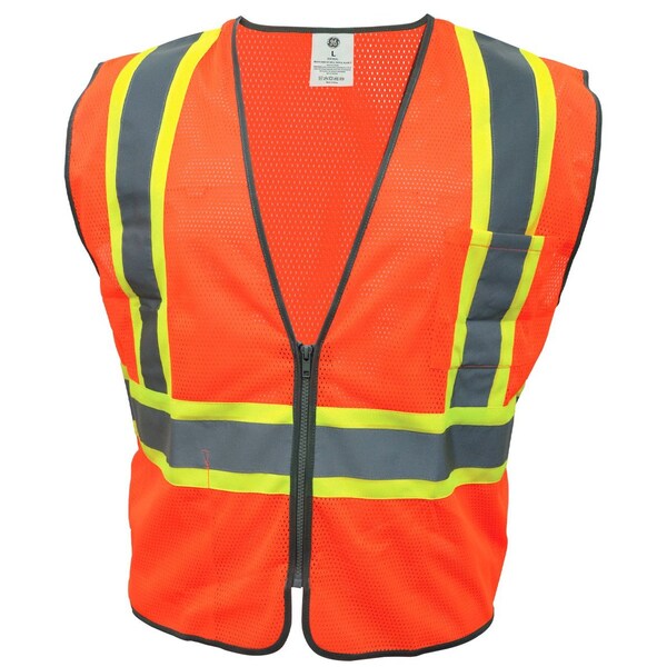 Ge Orange Safety Vest W/Contrast TRIMS - 2 POCKETS  L - GV078OL