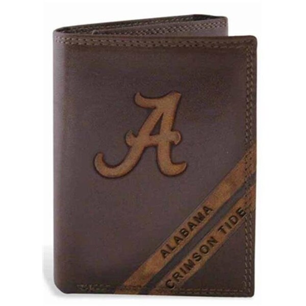 Zeppelinproducts ZeppelinProducts UAL-IWD2-BRW Alabama Trifold Debossed Leather Wallet - UAL-IWD2-BRW