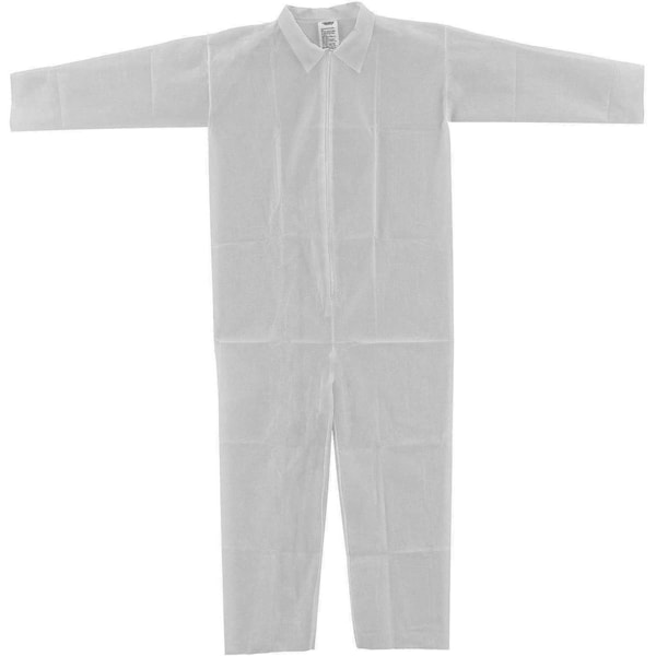Global Industrial Disposable Coverall, L, 25 PK, White, Polypropylene - 708185L