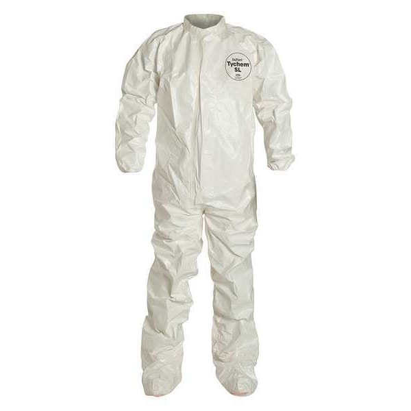 Dupont Chemical Resistant Coverall, Collared, XL, Tychem(R) 4000, Zipper, Elastic Cuff, Taped Seam, 4 PK - SL121TWHXL000400