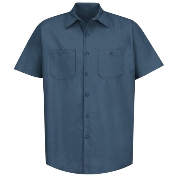 Red Kap Men's Short Sleeve Industrial Poplin Work Shirt, Cotton/Polyester, Buttons Closure, 2 Pocket(s), XL - SP24DB SS XL