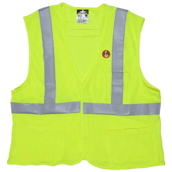 Mcr Safety Hi-Vis FR Safety Vest XL Class 2 , Hook & Loop 3 Pockets - FRMCL2MLXL