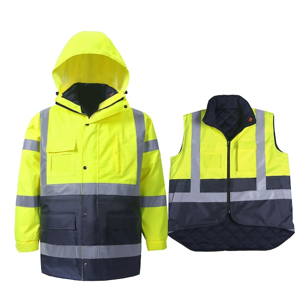 2W International Hi-Vis Parka, 100% Polyester Oxford with PU coating., Lime, M - 360C-3 M