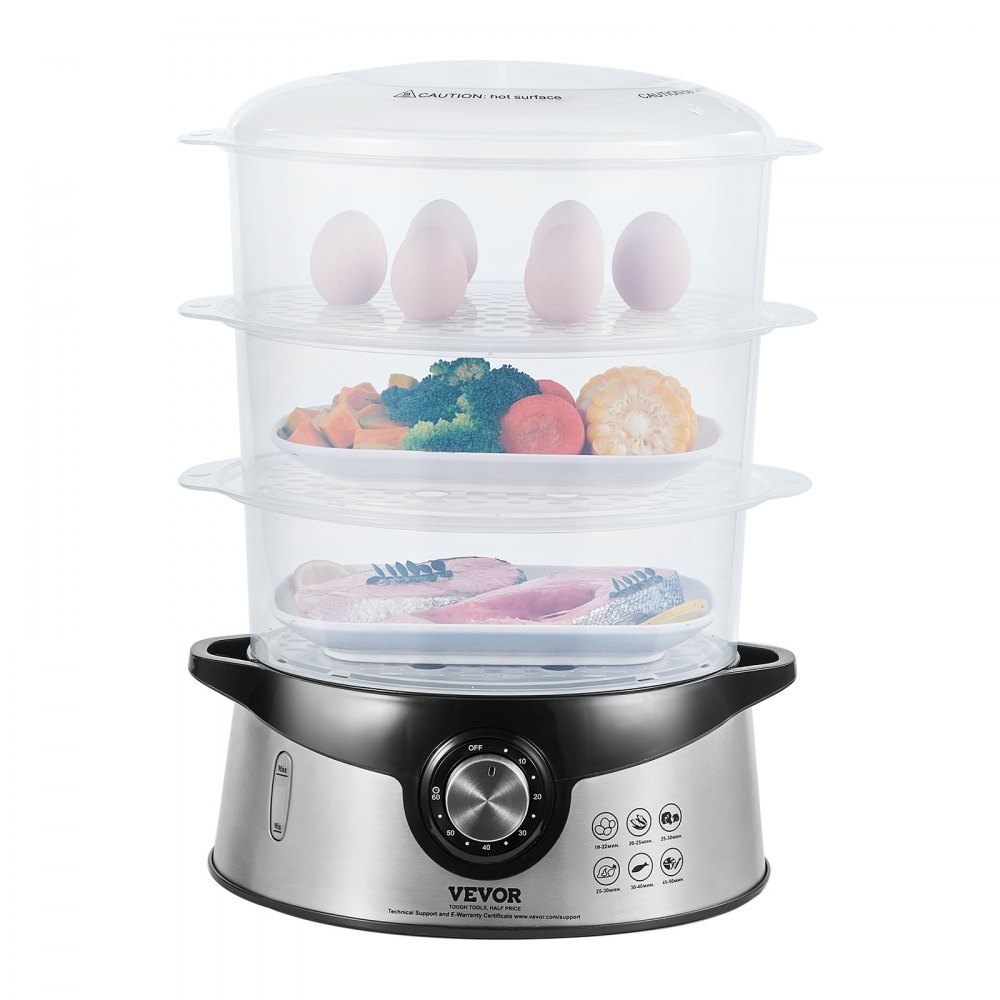 VEVOR Electric Food Steamer, 9.5Qt/9L Electric Vegetable Steamer with 3-Tier Stackable Trays, 800W Food-Grade Food Steamer for Cooking with 60-Min Timer, Auto Shut-Off and Boil Dry Protection - SCDZGSL9L0006N1N7V1