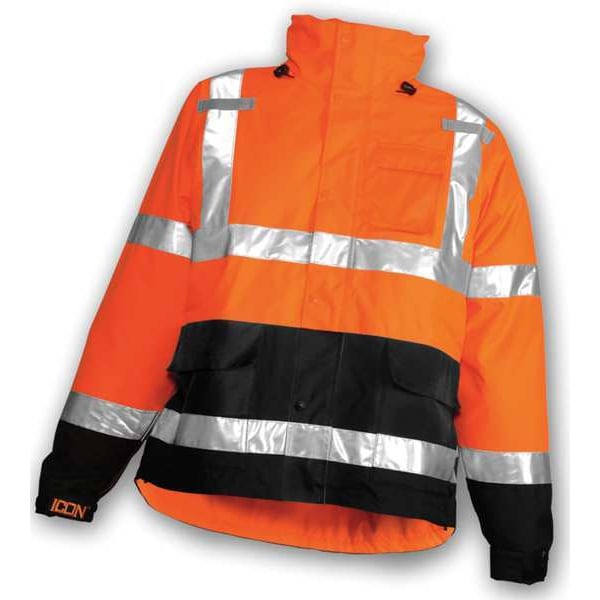Tingley High Visibility Rain Jacket with hood, Polyester, Class 3 R, Orange, 4XL - J24129