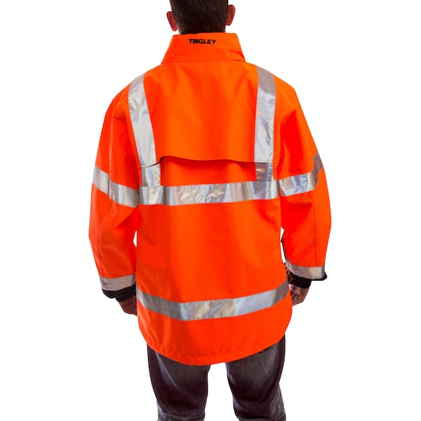 Tingley High Visibility Rain Jacket with hood, Polyester, Class 3 R, Orange, 4XL - J24129