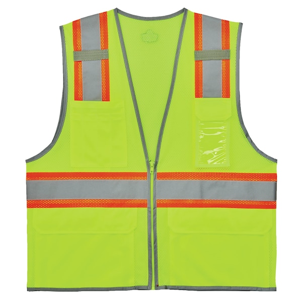 Ergodyne Two-Tone Hi-Vis Safety Vest M Class 2 H Back, , Zipper 6 Pockets, 2 Mic Tab, ID Window - 8246Z-S