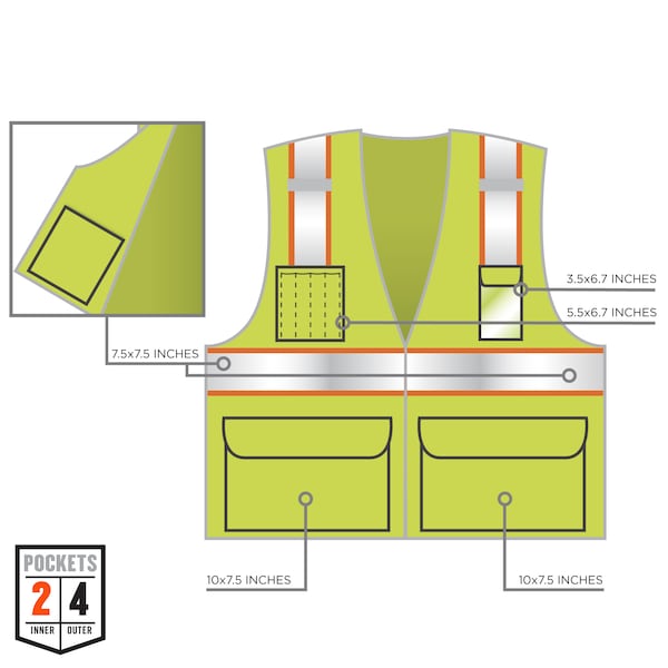 Ergodyne Two-Tone Hi-Vis Safety Vest M Class 2 H Back, , Zipper 6 Pockets, 2 Mic Tab, ID Window - 8246Z-S
