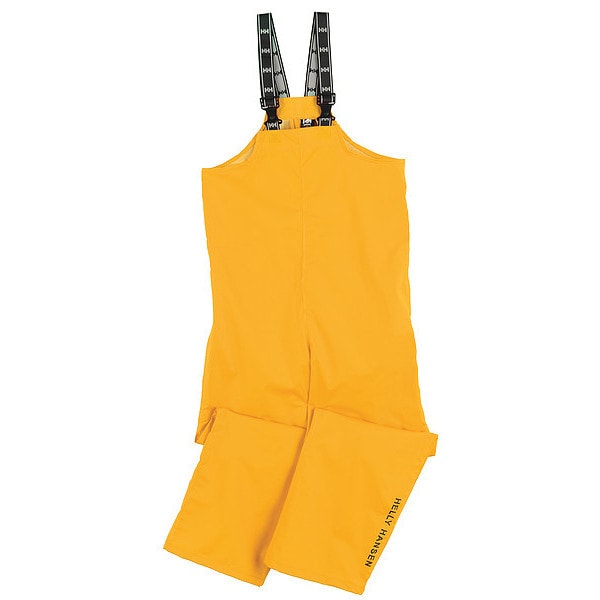 Helly Hansen Rain Bib Overall, Polyester, 32 in Inseam, 33 in to 34 in Waist, 35 mil Thickness, Yellow, L - 70529_310-L