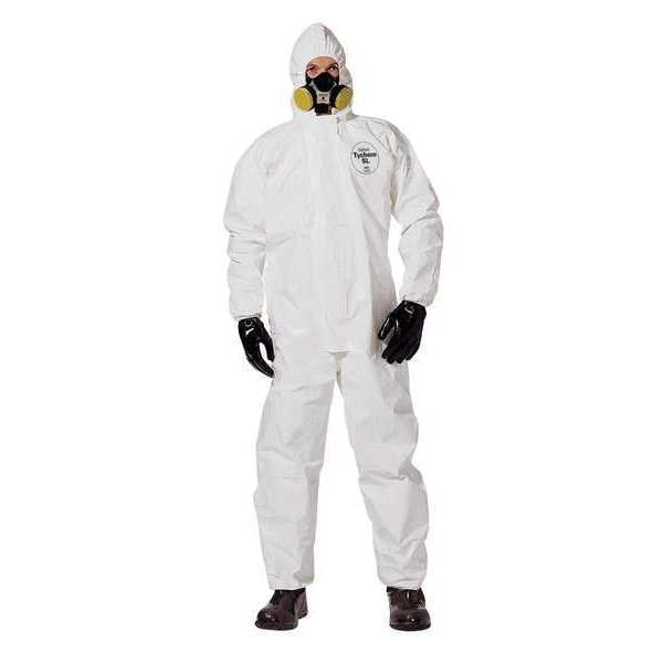 Dupont Chemical Resistant Coverall, Hooded, XL, Tychem(R) 4000, Zipper, Elastic Cuff, Attached Socks Ankle - SL122BWHXL001200