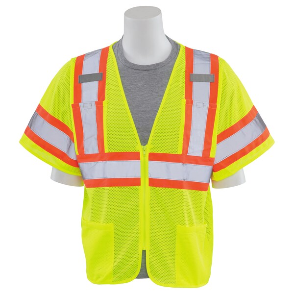 Deltaplus Safety Vest, Contrasting, Mesh, Class 3, S683P, Hi-Viz Lime, LG - 62137