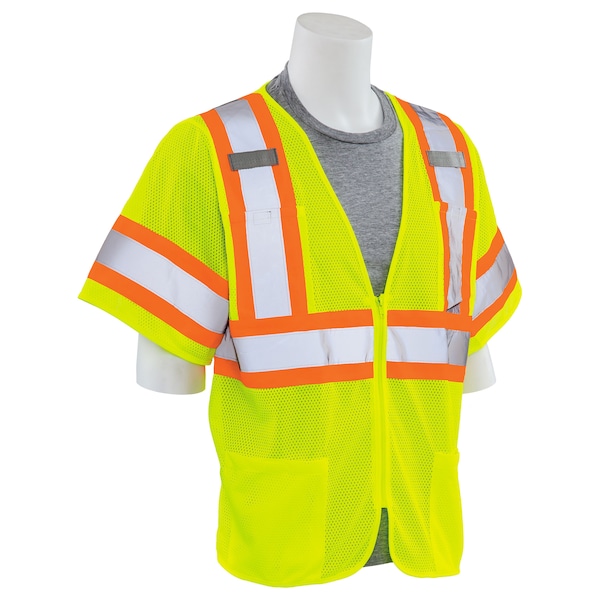 Deltaplus Safety Vest, Contrasting, Mesh, Class 3, S683P, Hi-Viz Lime, LG - 62137