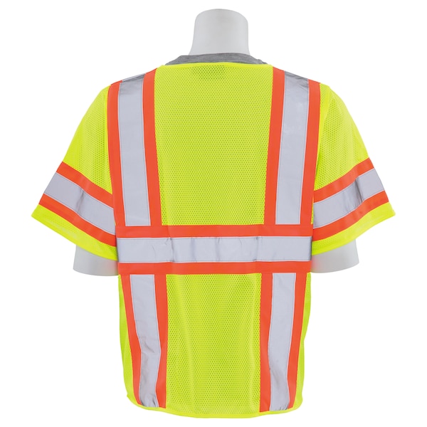 Deltaplus Safety Vest, Contrasting, Mesh, Class 3, S683P, Hi-Viz Lime, LG - 62137